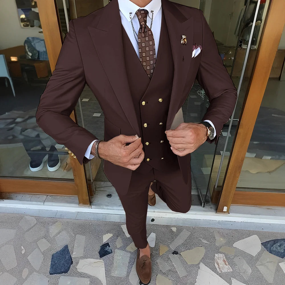 Elegant  3-piece Set (Tuxedo Pants Vest) Formal Peaked Collar Custom Suit