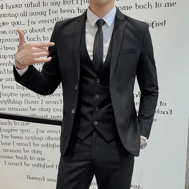 Suit Upgrade the new fabric Men's Business Gentleman Fashion Slim Work Solid Color Plus Size Fair Dress Wedding Best Man Suit