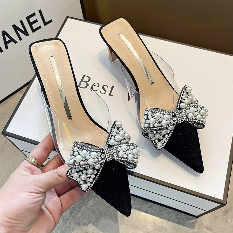 Sweet Pointed Toe Butterfly-knot Slippers High Heels