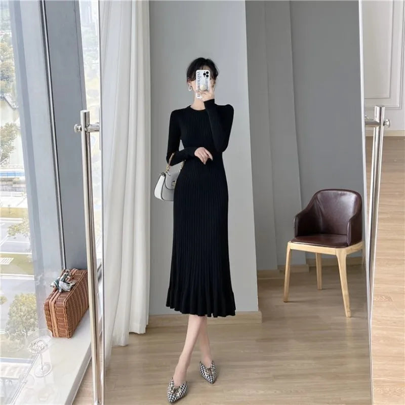 Knee Length Crochet Trendy Korean Fashion Knitted Dress