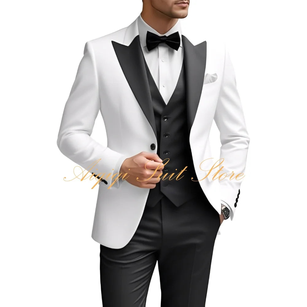Men's Suits Slim Fit 3 Piece Wedding Suit for Men Elegant Formal Prom Tuxedo Grooms Homecoming Blazer Vest Pants Men Suits