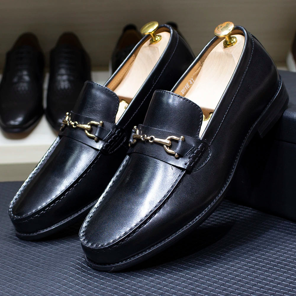 Handmade Genuine Leather Metal Chain Loafers
