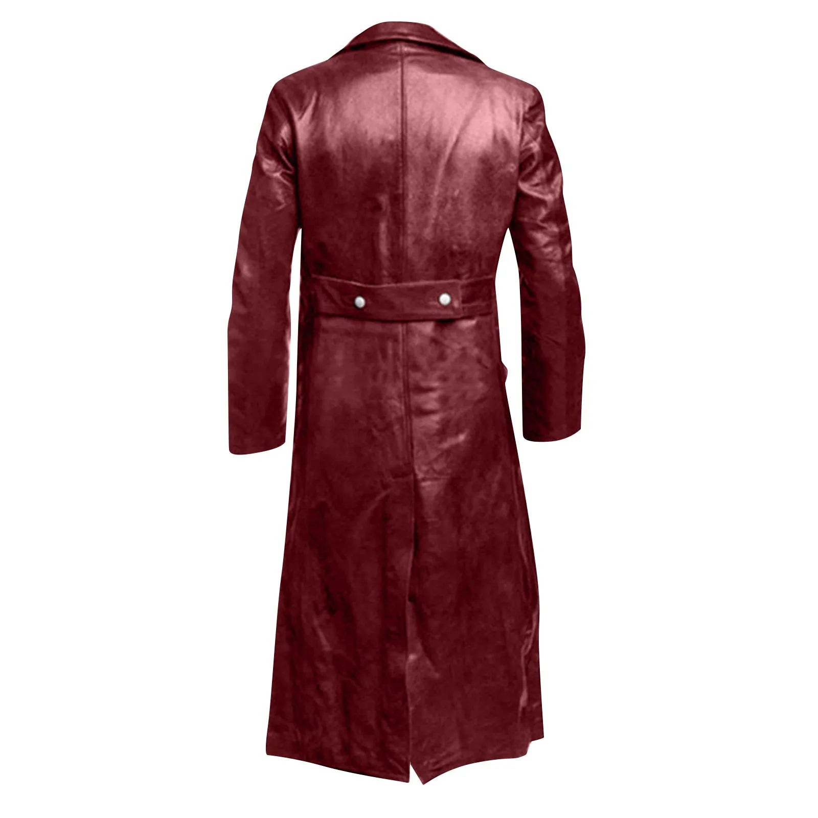 Faux Leather Double Breasted Long Coat