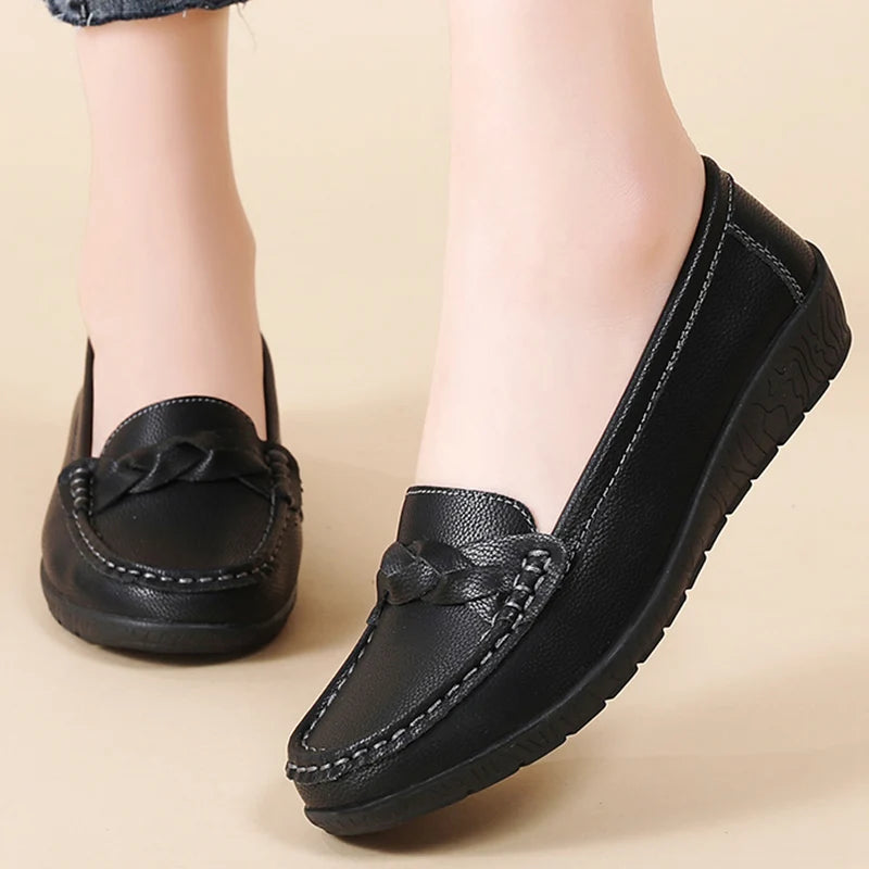 Women Soft Leather Casual Slip On Loafer