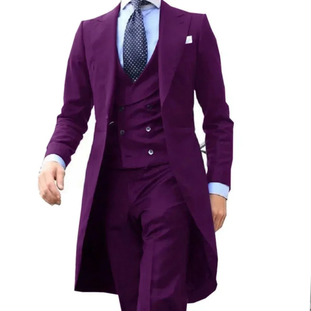 Suits for Men Peak Lapel Long Tail Coat 3 Pieces Blazer Vest and Pants Set Formal  Wedding Dresses Ceremony Evening Party