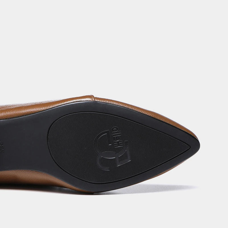 Mid Heel Leather Hollow Out Black Square Heel Shoes