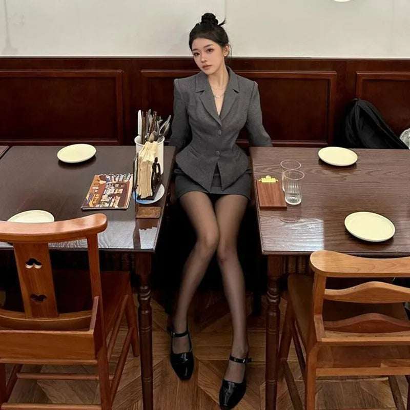 Slim Fit Suit Jaet And ort Skirt Set