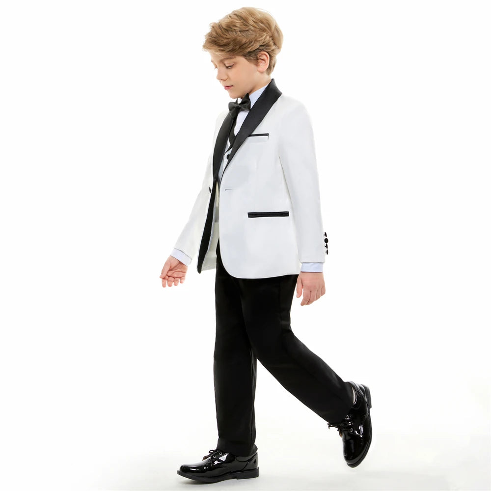 Stylish Slim Fit Boy's Suit Set 3 Pieces Tuxedo For Formal Occasion Blazer Vest And Pants Kids Outfit For Wedding Prom Fast Ship