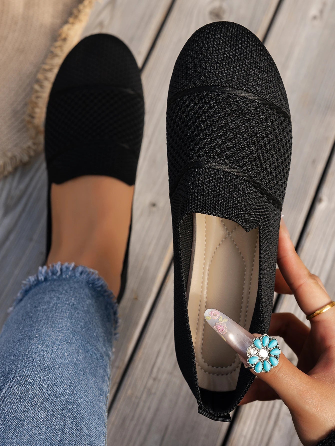 Stylish and Comfortable Knitted Shoes, Round-Toe Low-Cut Slip-Ons, Walking Shoes