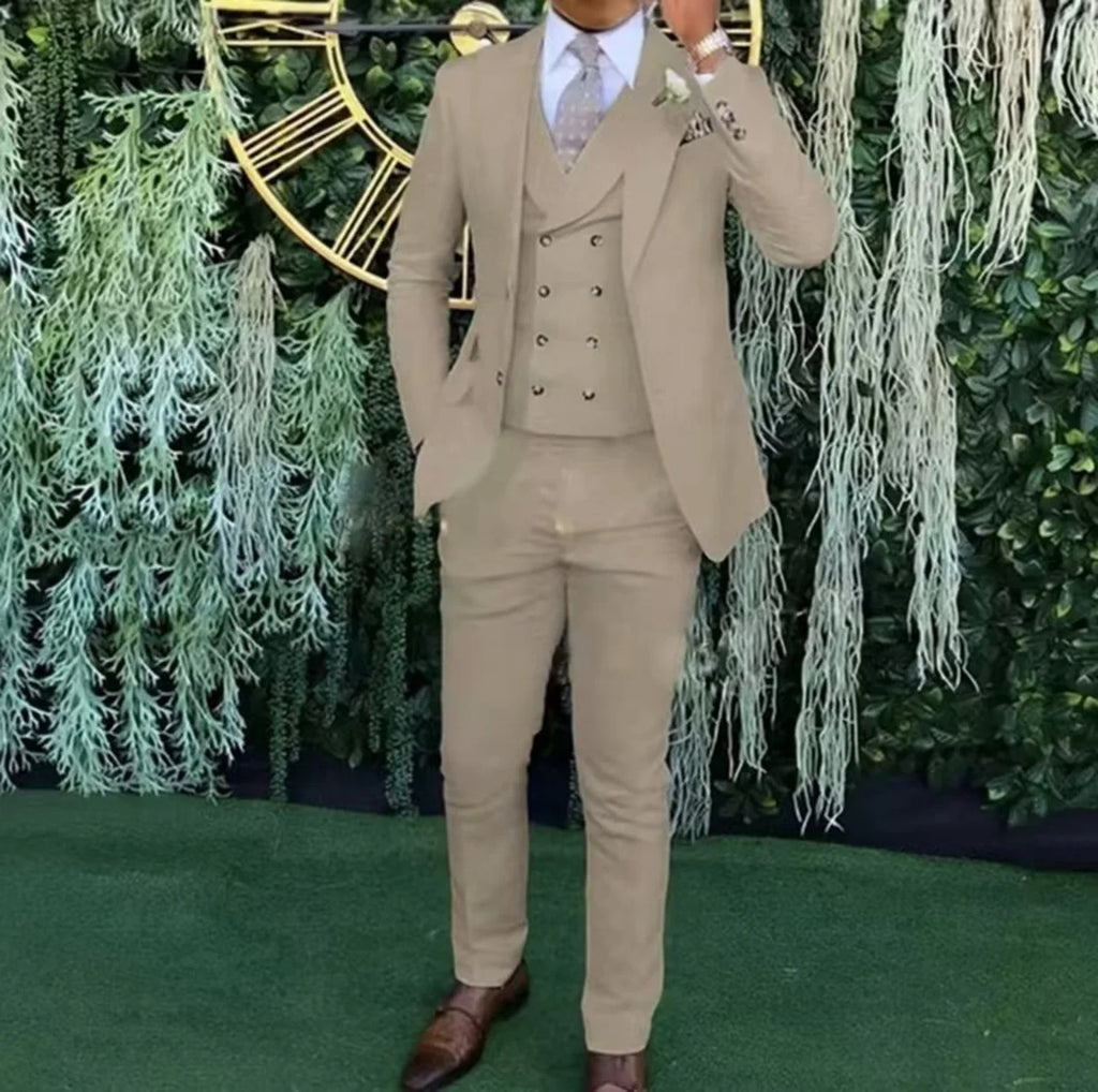 Men's Slim-Fit Three-Piece Suit，Three-Piece set of Vest, Blazer and Trousers，Ideal for Weddings, Business and Formal Occasions