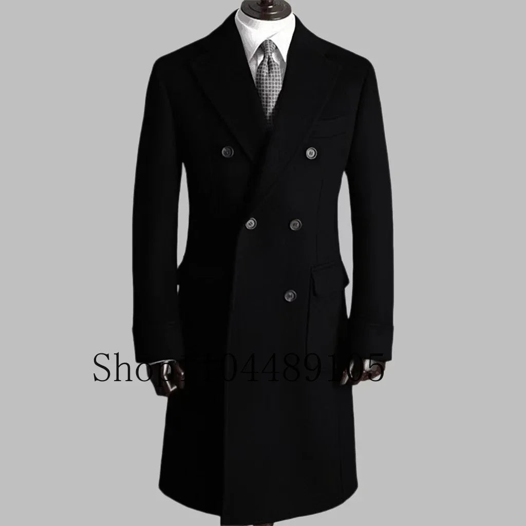 Elegant Comfortable Double Breasted Coat Jacket with Notched Lapel