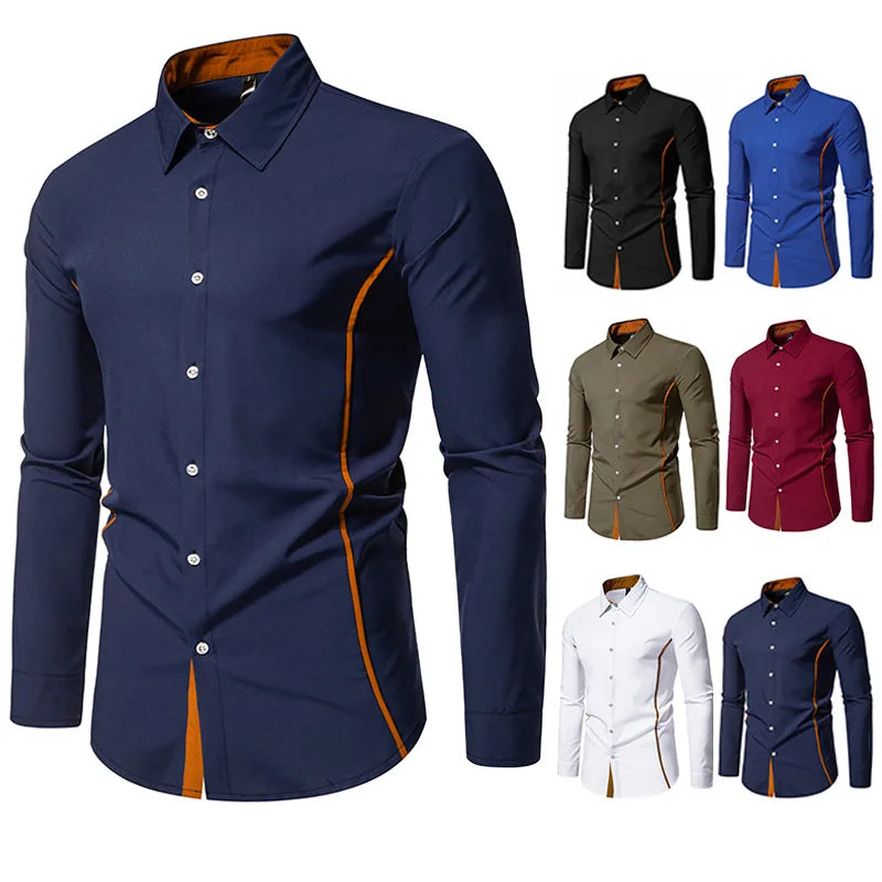 Long Sleeve Henry Collar Mens Dress Shirts