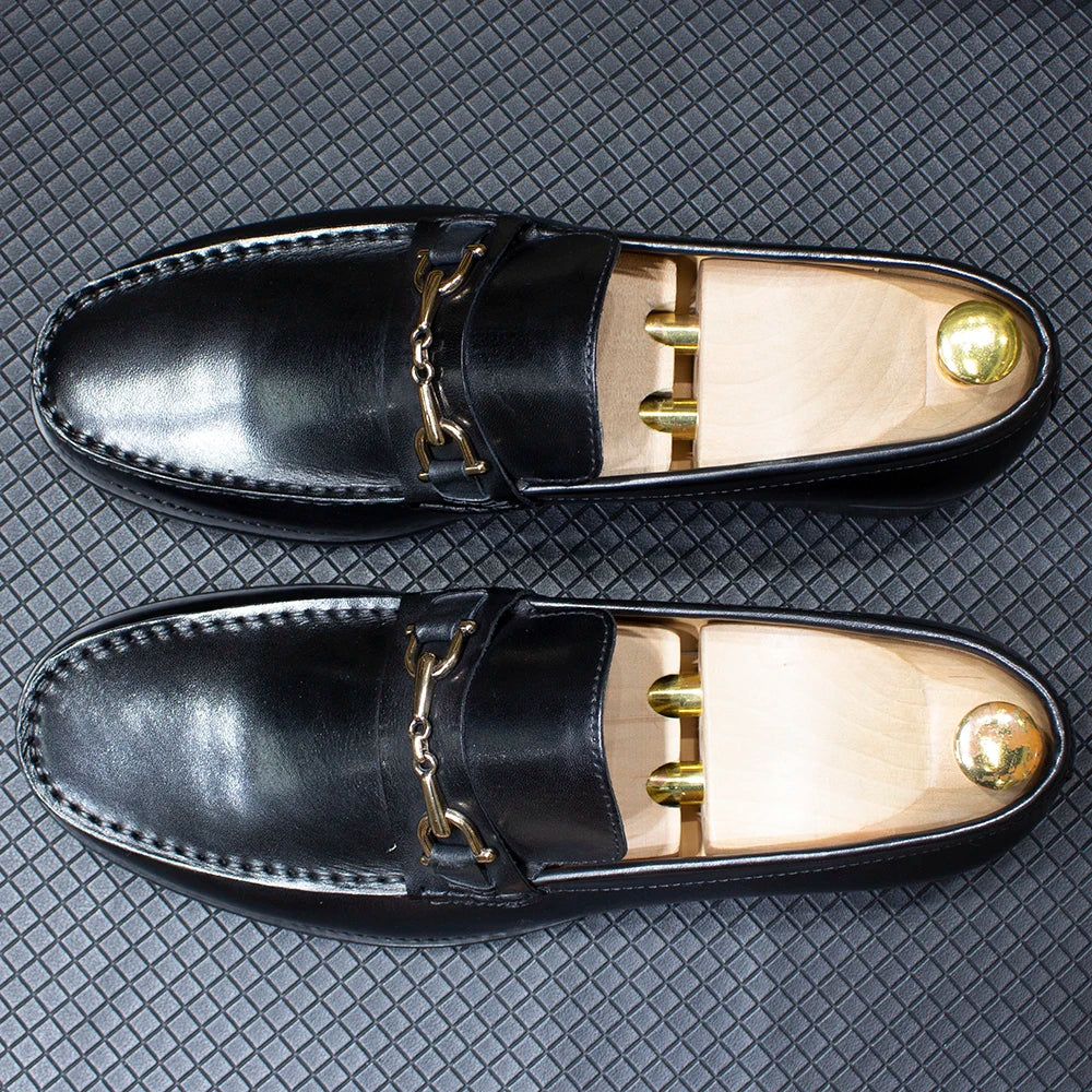 Handmade Genuine Leather Metal Chain Loafers