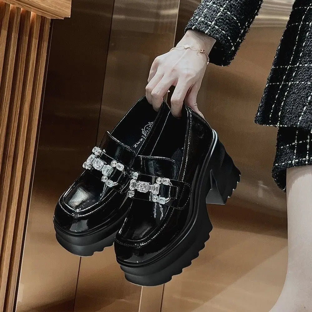 British Style Chunky Thick High Heel Satile Small Leather Shoes