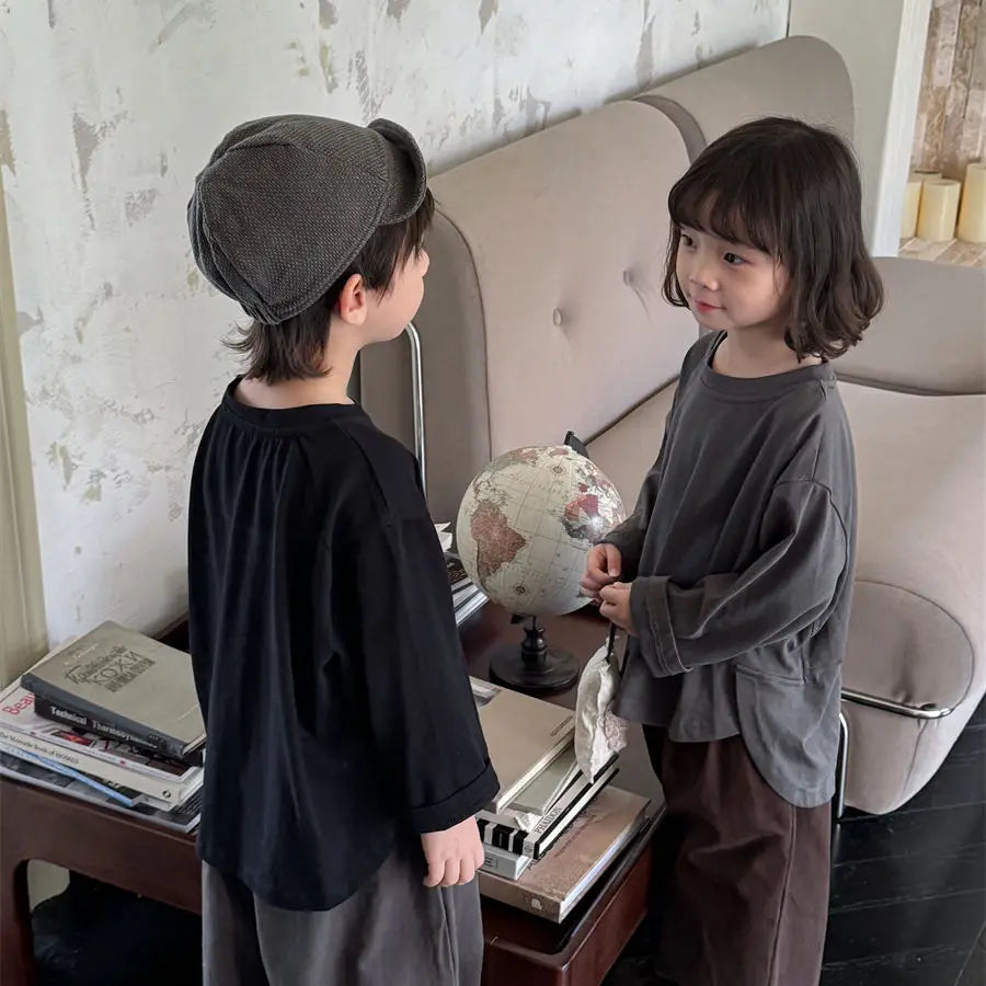 Girls Boys Casual Simple Long Sleeve Round Neck T-shirts