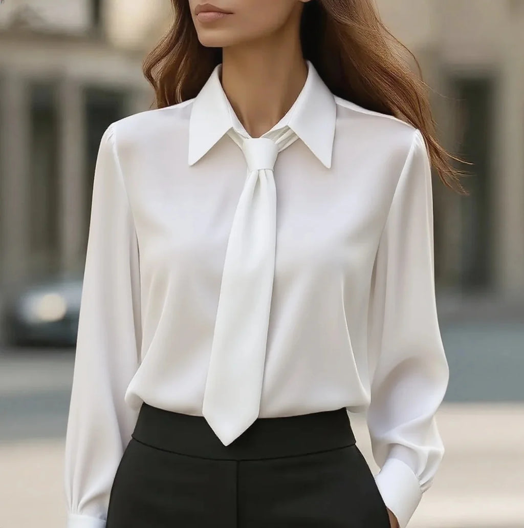 Elegant Plain Modern Casual Long Sleeve Dressy Satin Shirt