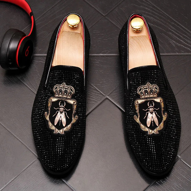 Pointed Rivet Embroidery Rhinestone Casual Loafers