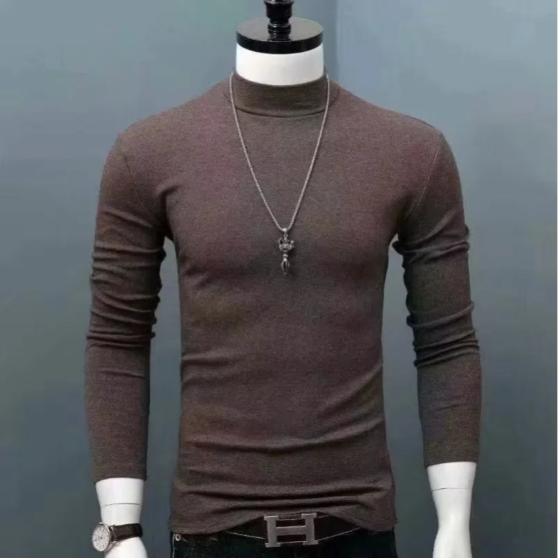 Slim Fit Fashionable Turtleneck Long Sleeve Shirt