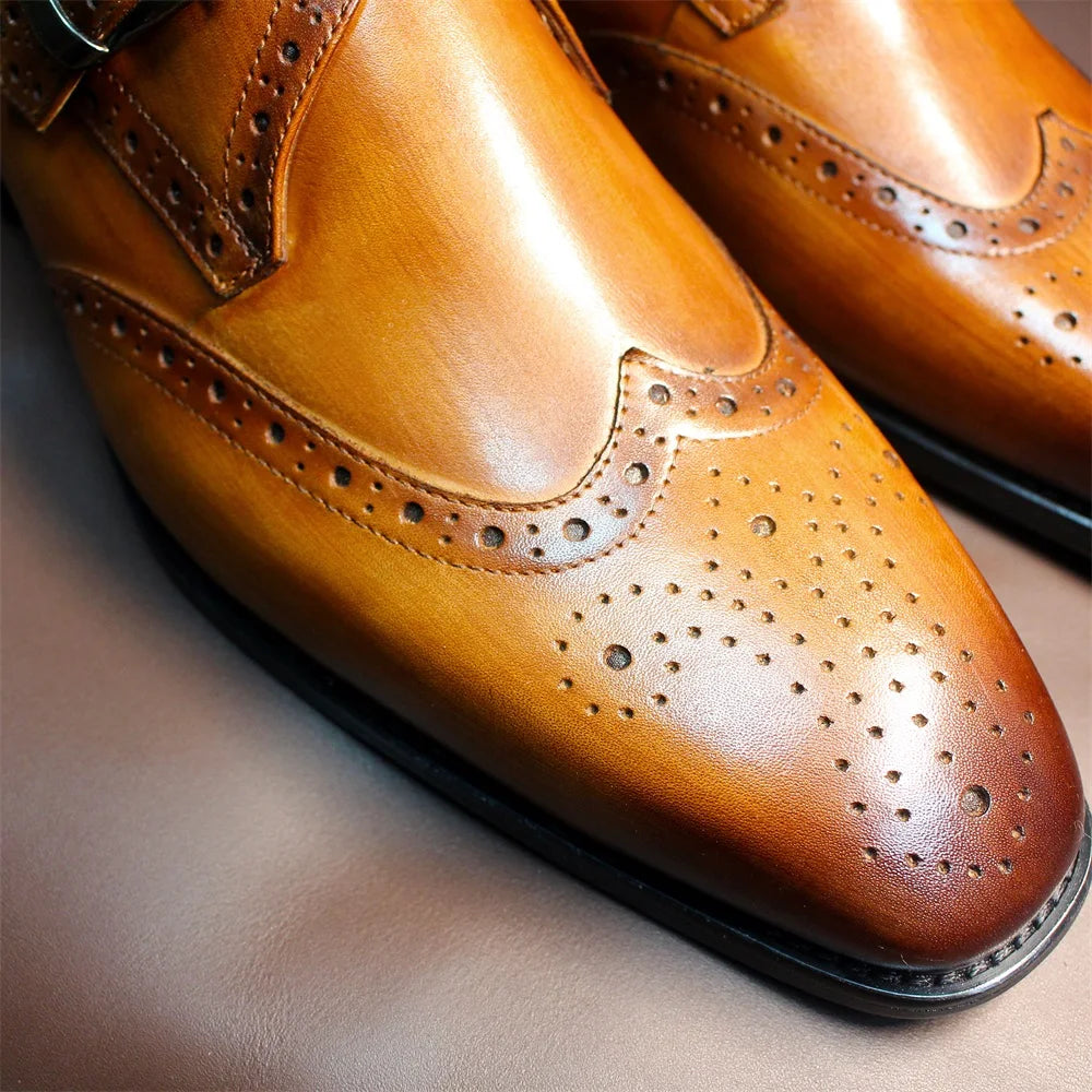 Genuine Leather Pointed Toe Buckle Loafers