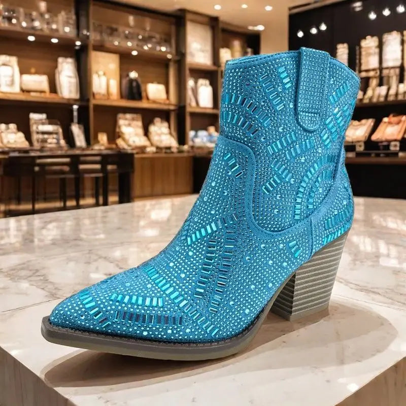 Full Diamond Style Pointed Toe Chelsea Boots