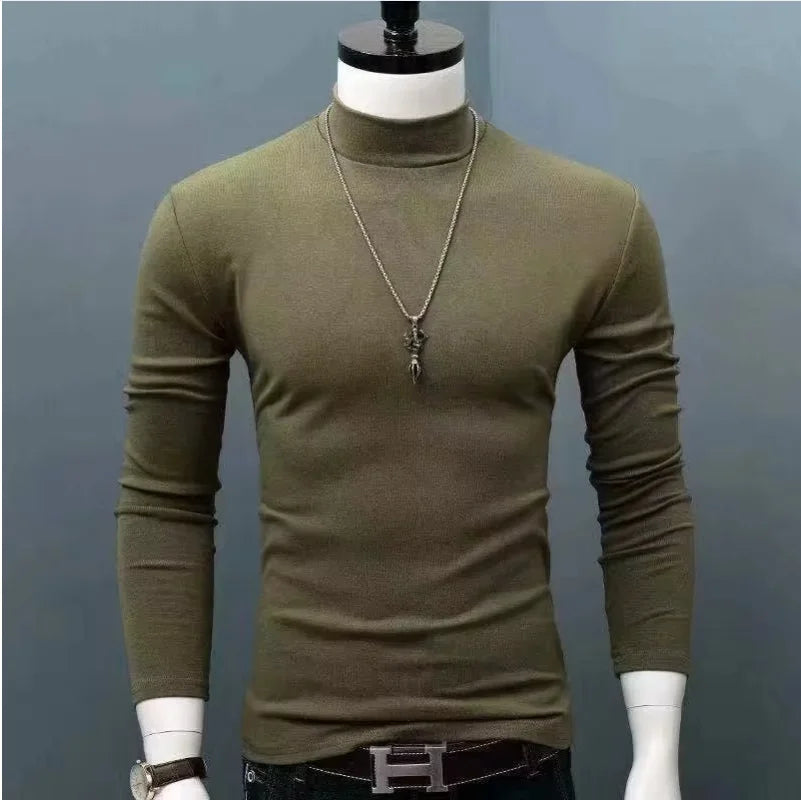 Slim Fit Fashionable Turtleneck Long Sleeve Shirt