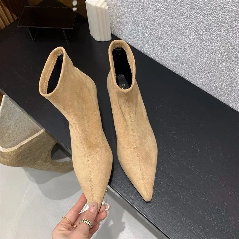 Elegant Back Zipper Pointed Toe Ankle Boots