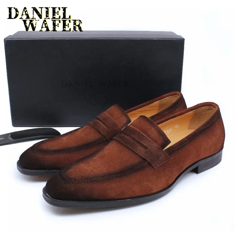 Suede Leather Slip-On Penny Loafers