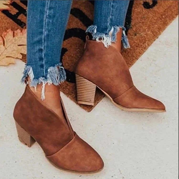 Stacked Heel Booties Chelsea Boots PU Botas Zapatos Block Heels