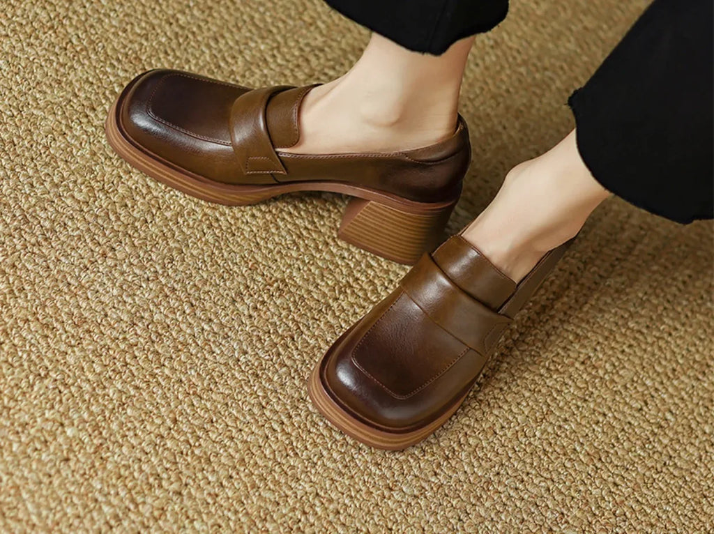 Retro British Style Thick High Leather Loafers