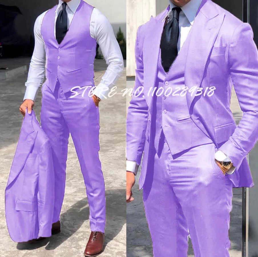 Classy 3 Pieces Tuxedos Slim Fit Costume Homme(Jacket+Vest+Pants)