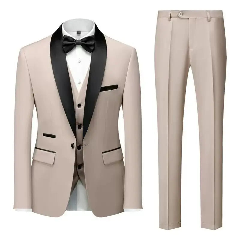 Suit (Blazer+ Vest + Pants) Gentleman Fashion Slim Work Solid Color