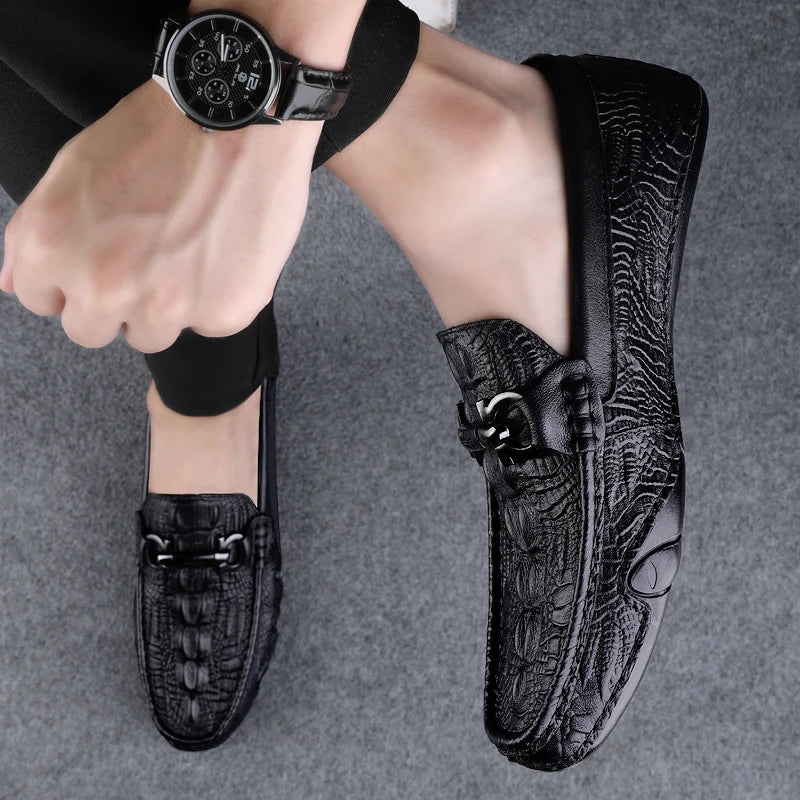 Italian Handmade Crocodile Pattern Genuine Leather Loafers