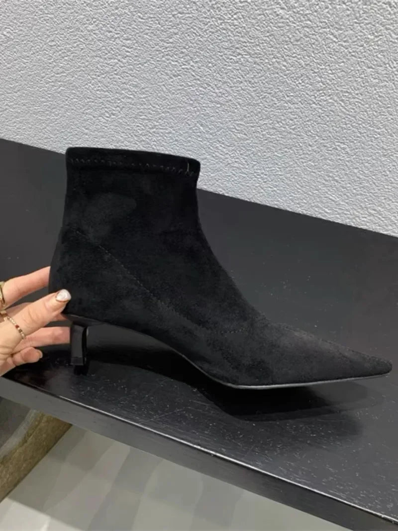 Elegant Back Zipper Pointed Toe Ankle Boots