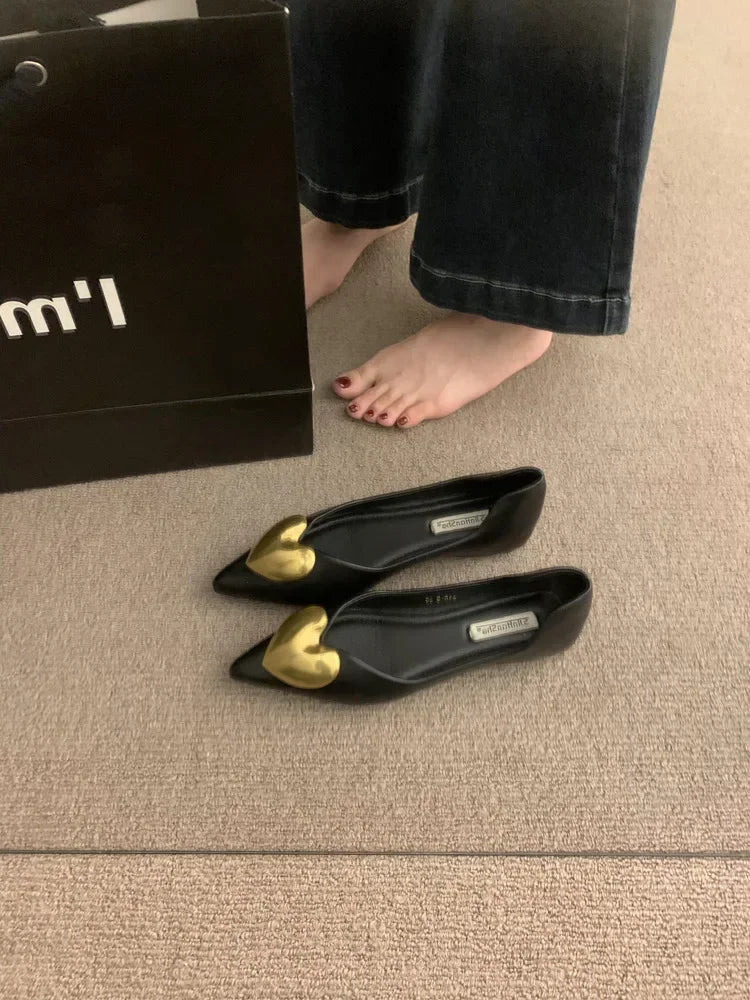 Elegant Black Flat Bottomed Single Shoes