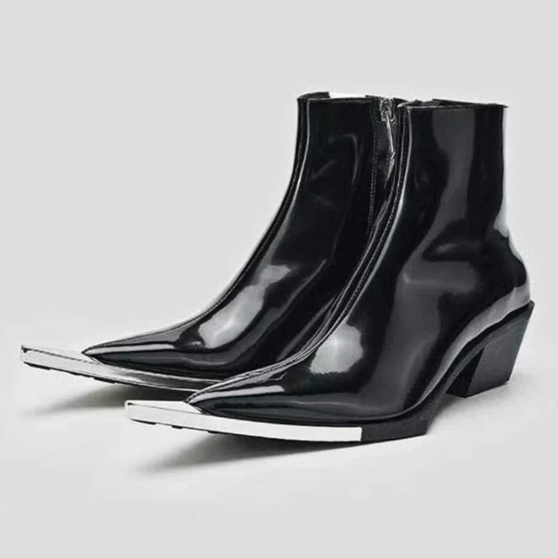 Metal Chunky Heel Pointed Toe Chelsea Boots