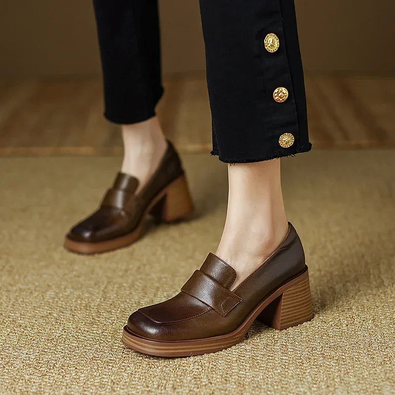 Retro British Style Thick High Leather Loafers