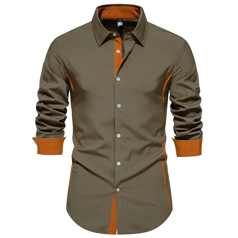 Long Sleeve Henry Collar Mens Dress Shirts