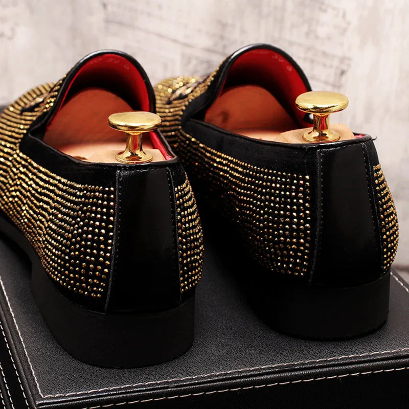 Pointed Rivet Embroidery Rhinestone Casual Loafers