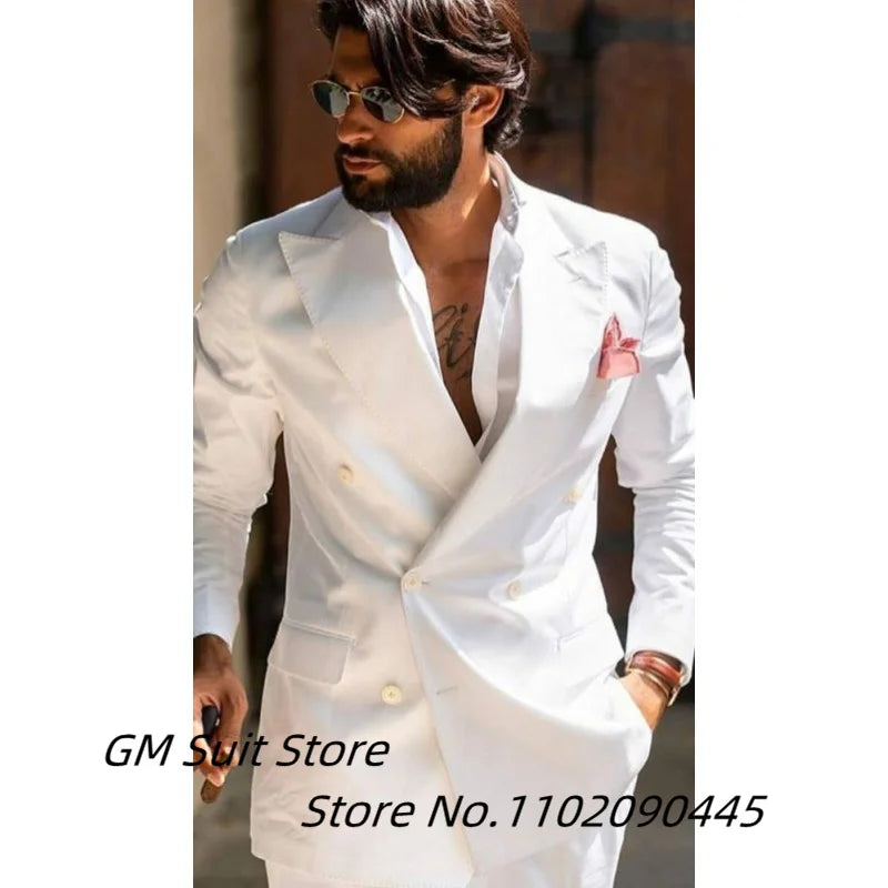 Two-piece Slim Fit Solid Color Double Breasted Spike Lapel