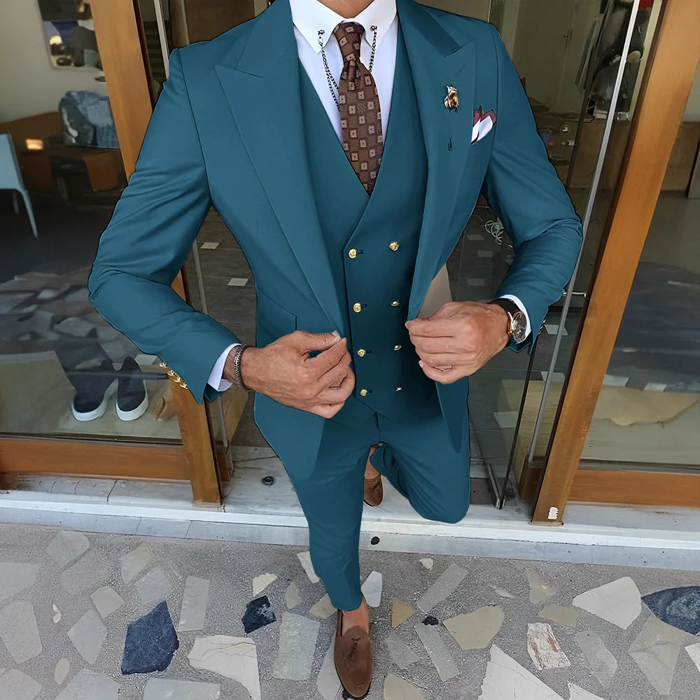 Elegant  3-piece Set (Tuxedo Pants Vest) Formal Peaked Collar Custom Suit