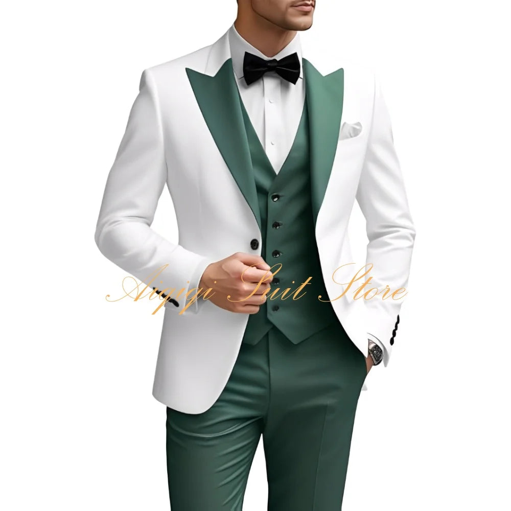 Men's Suits Slim Fit 3 Piece Wedding Suit for Men Elegant Formal Prom Tuxedo Grooms Homecoming Blazer Vest Pants Men Suits