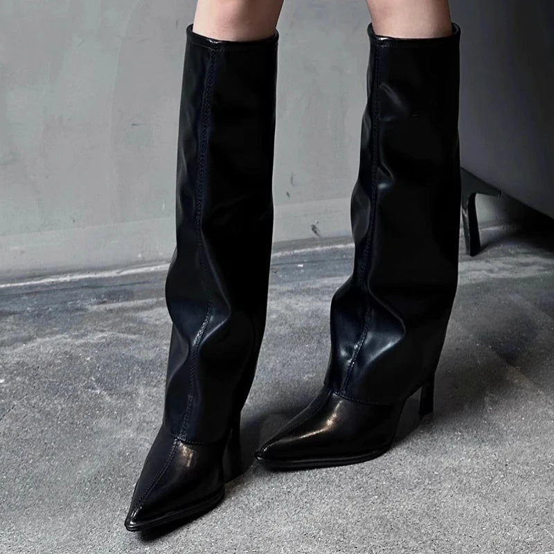 High Elegant Women Pointed Toe High Chelsea Boots