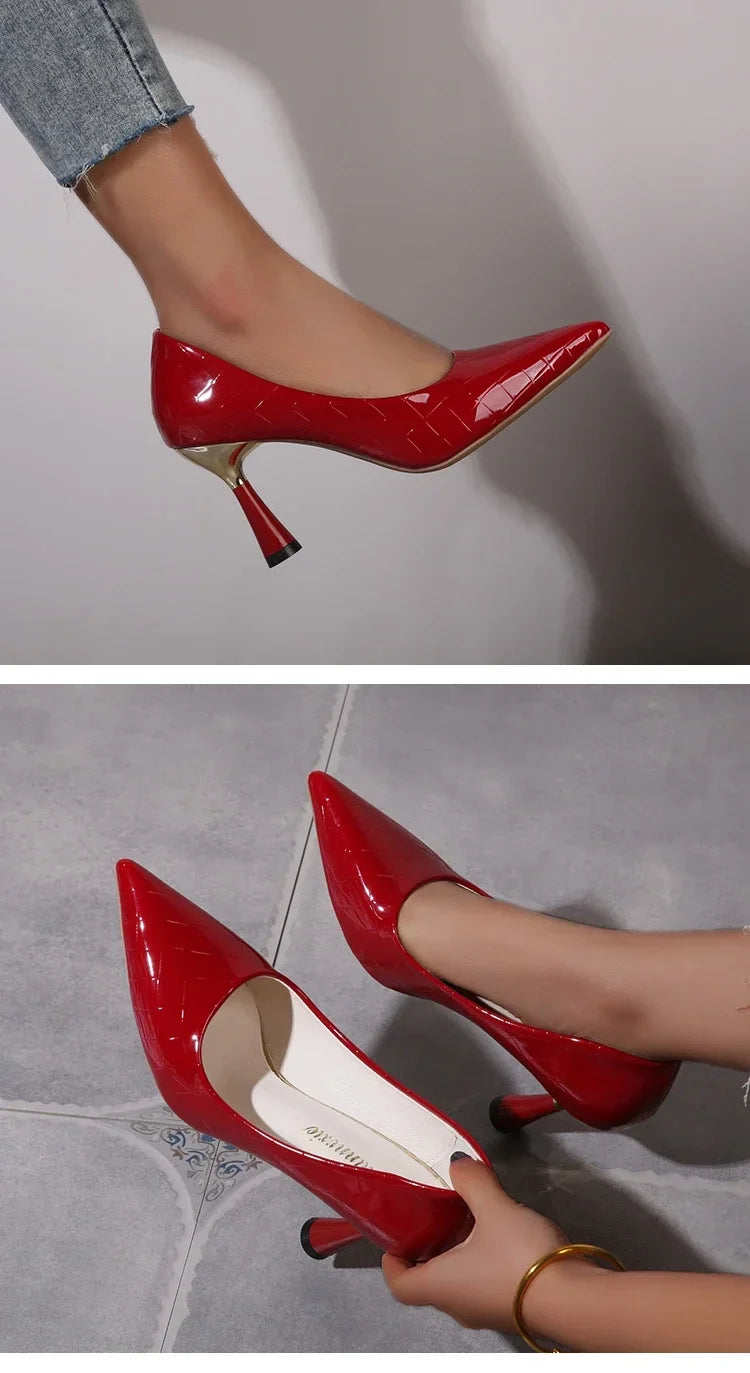 Elegant Heeled Pointed Toe Leather Heels