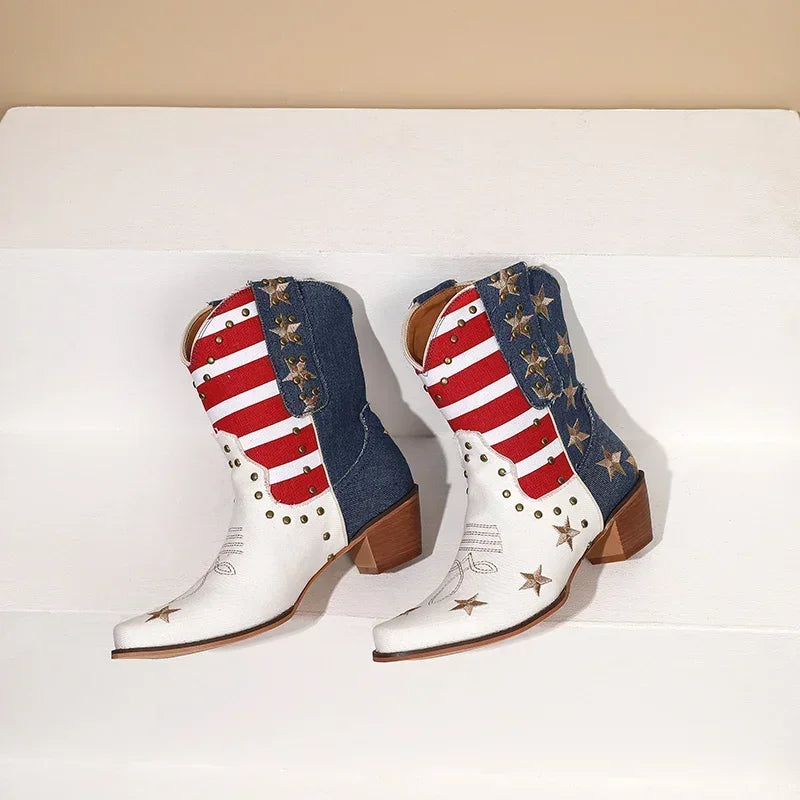Star Spangled American Western Cowboy Ankle Boots
