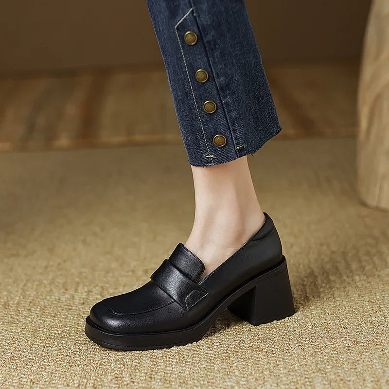 Retro British Style Thick High Leather Loafers