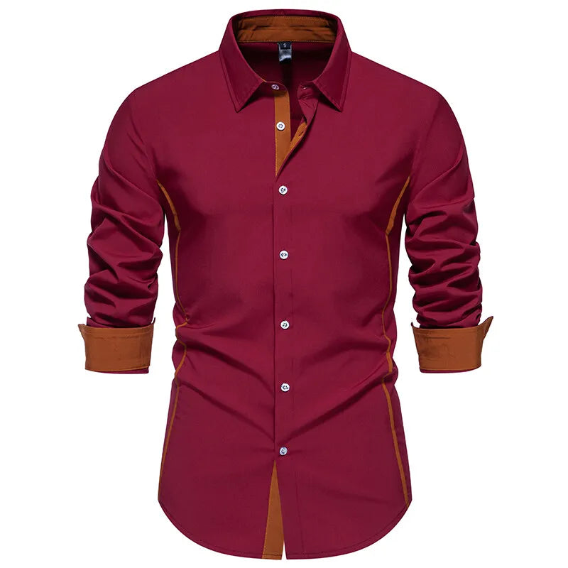 Long Sleeve Henry Collar Mens Dress Shirts