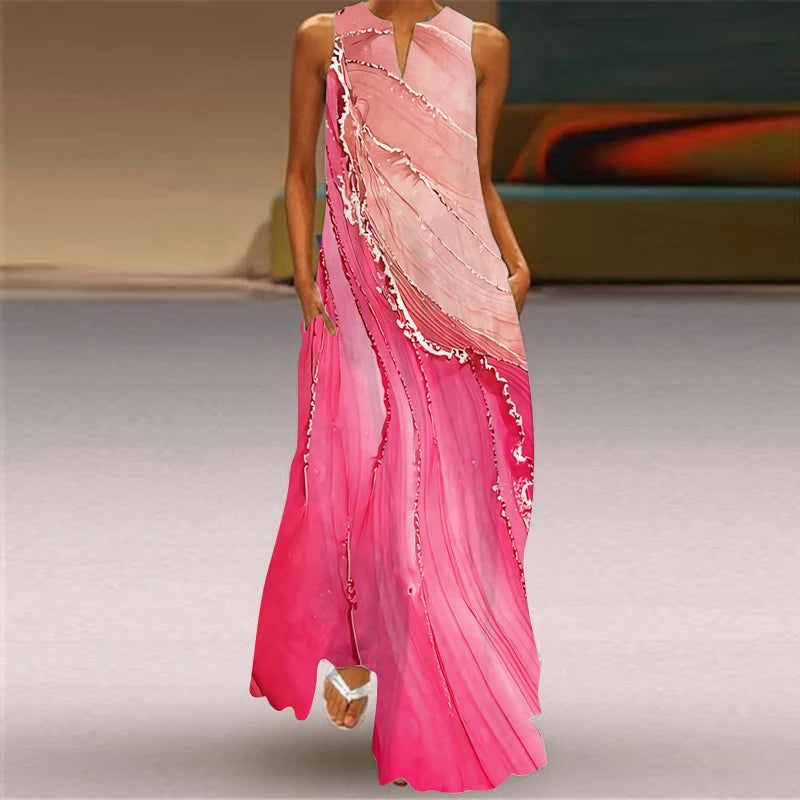 Elegant Sleeveless V-Neck Long Casual Dress