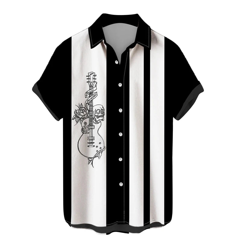 Music Guitar Print Short Sleeve V-Neck