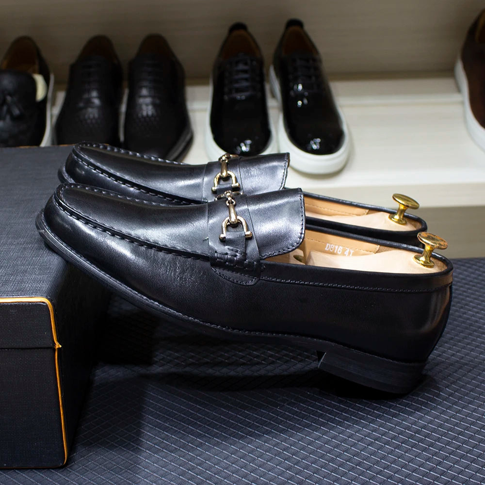 Handmade Genuine Leather Metal Chain Loafers