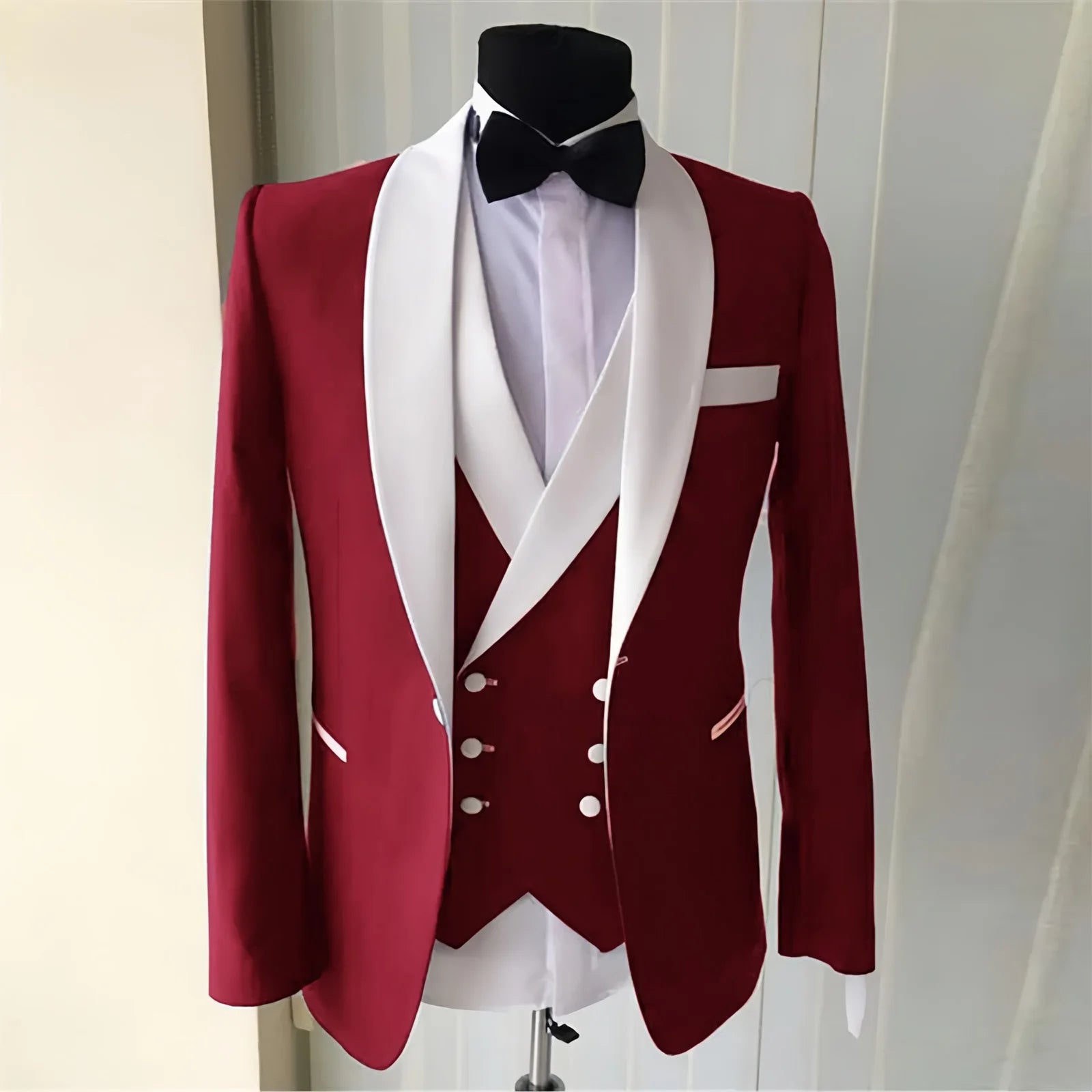 Wedding Suit for Men Slim Fit Shawl Lapel Solid Tuxedo Blazers and Pant and Double Breasted Vest Costumes Pour Hommes 3 Pièces